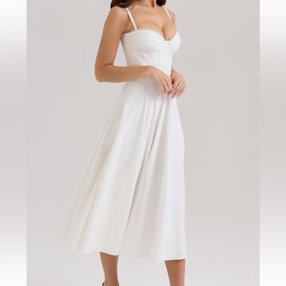 House of CB White Pleated Sundress with Sweetheart Neckline